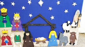 The Children't Nativity felt board activity is one element of the Candlelight Christmas Eve Service. See Advent and Christmas for information about these special services.